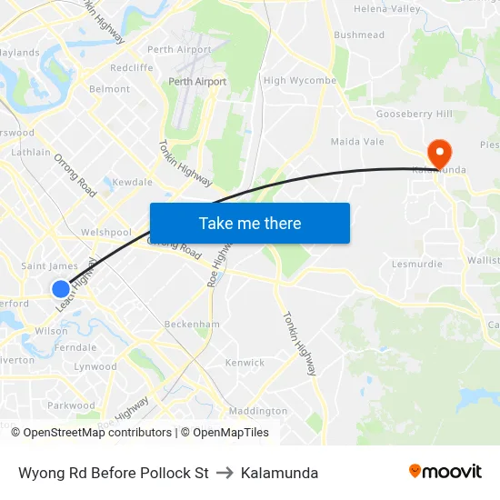 Wyong Rd Before Pollock St to Kalamunda map