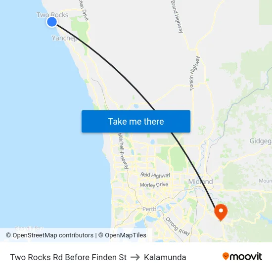 Two Rocks Rd Before Finden St to Kalamunda map