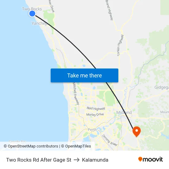 Two Rocks Rd After Gage St to Kalamunda map