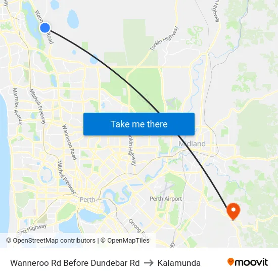 Wanneroo Rd Before Dundebar Rd to Kalamunda map