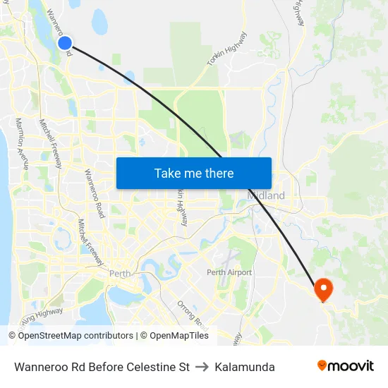 Wanneroo Rd Before Celestine St to Kalamunda map