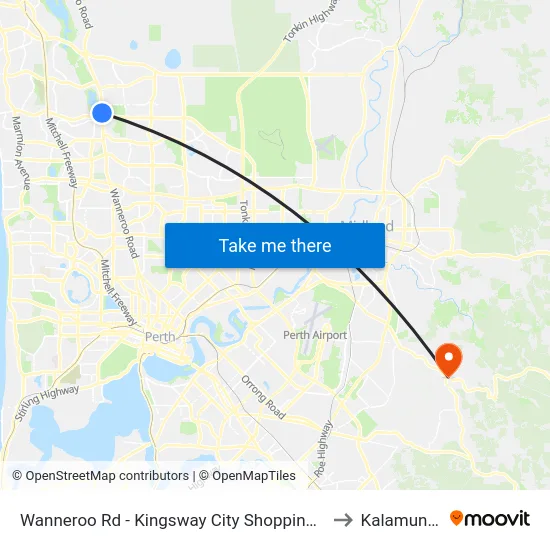 Wanneroo Rd - Kingsway City Shopping Ctr to Kalamunda map