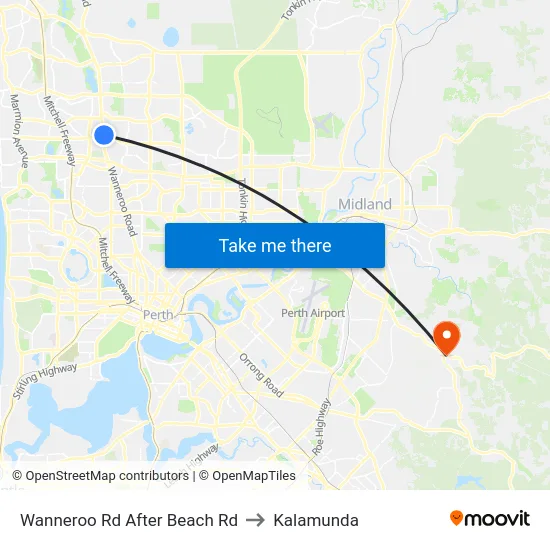 Wanneroo Rd After Beach Rd to Kalamunda map