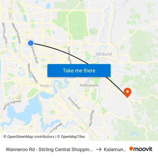 Wanneroo Rd - Stirling Central Shopping Ctr to Kalamunda map