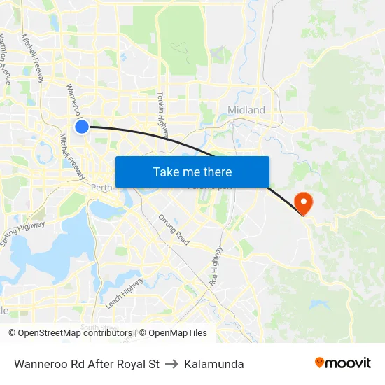 Wanneroo Rd After Royal St to Kalamunda map