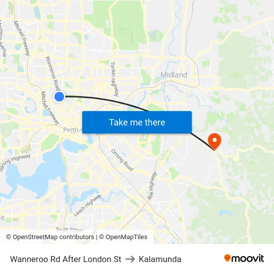 Wanneroo Rd After London St to Kalamunda map