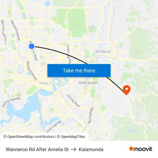 Wanneroo Rd After Amelia St to Kalamunda map