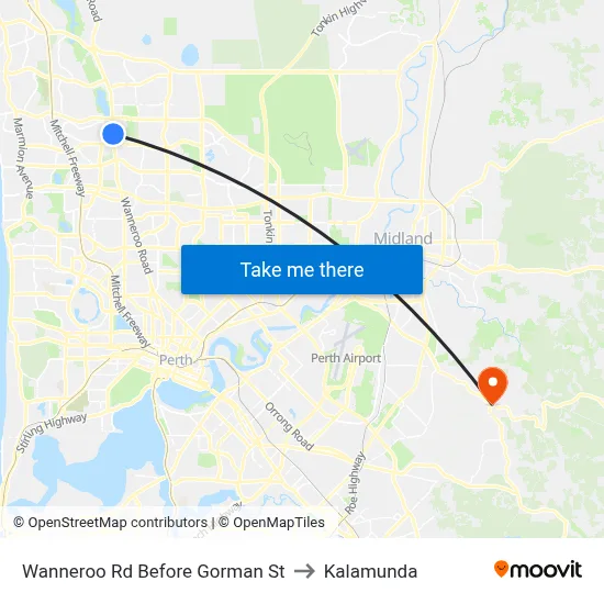 Wanneroo Rd Before Gorman St to Kalamunda map