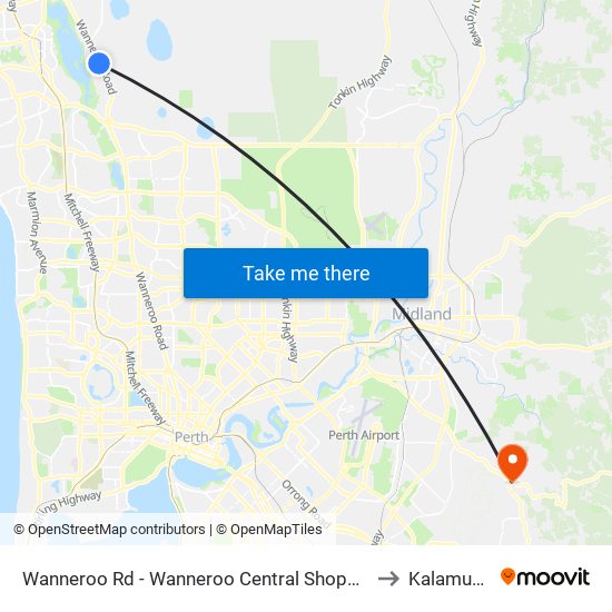 Wanneroo Rd - Wanneroo Central Shopping Ctr to Kalamunda map