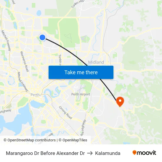 Marangaroo Dr Before Alexander Dr to Kalamunda map