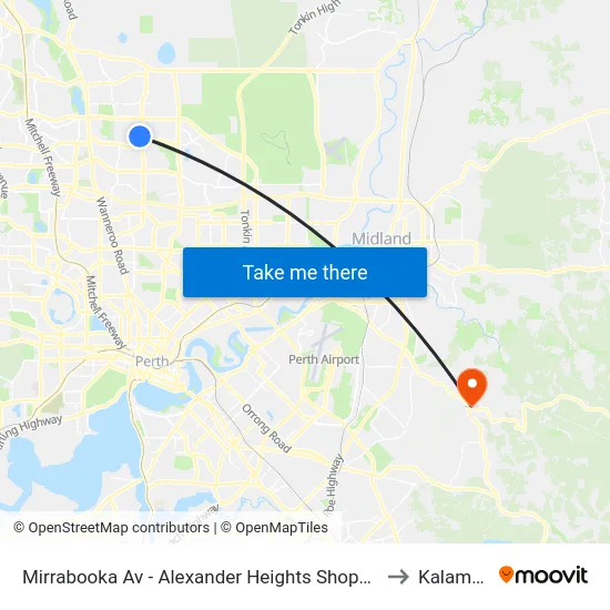 Mirrabooka Av - Alexander Heights Shopping Ctr Stand 2 to Kalamunda map
