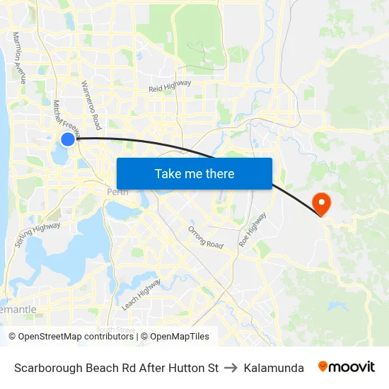 Scarborough Beach Rd After Hutton St to Kalamunda map