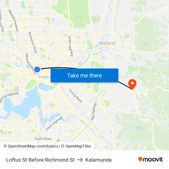 Loftus St Before Richmond St to Kalamunda map