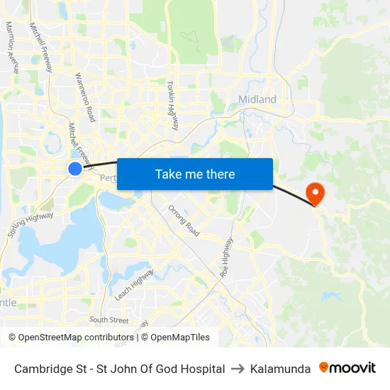 Cambridge St - St John Of God Hospital to Kalamunda map