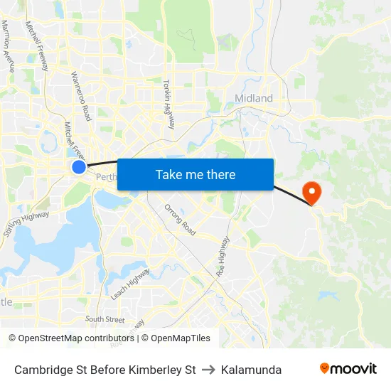 Cambridge St Before Kimberley St to Kalamunda map