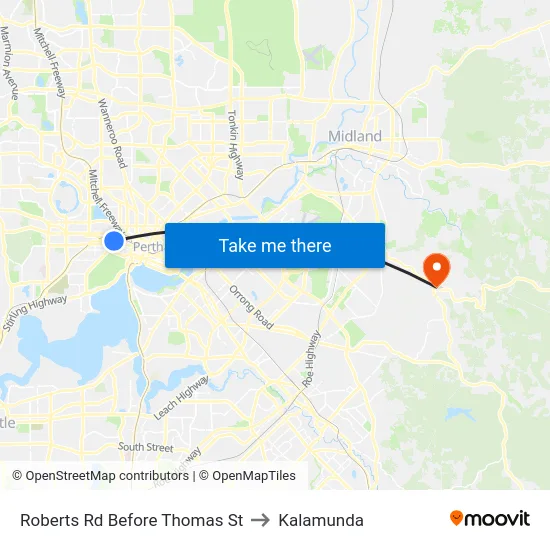 Roberts Rd Before Thomas St to Kalamunda map
