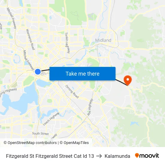 Fitzgerald St Fitzgerald Street Cat Id 13 to Kalamunda map