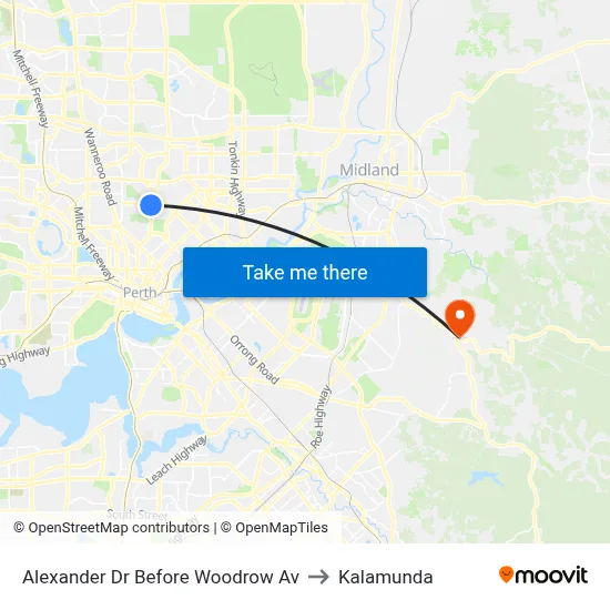Alexander Dr Before Woodrow Av to Kalamunda map