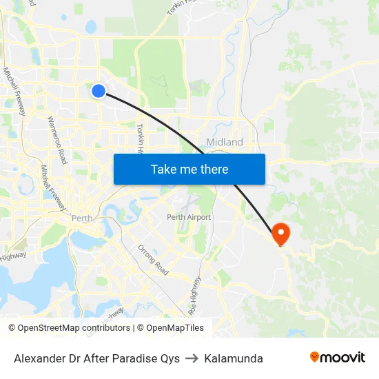 Alexander Dr After Paradise Qys to Kalamunda map