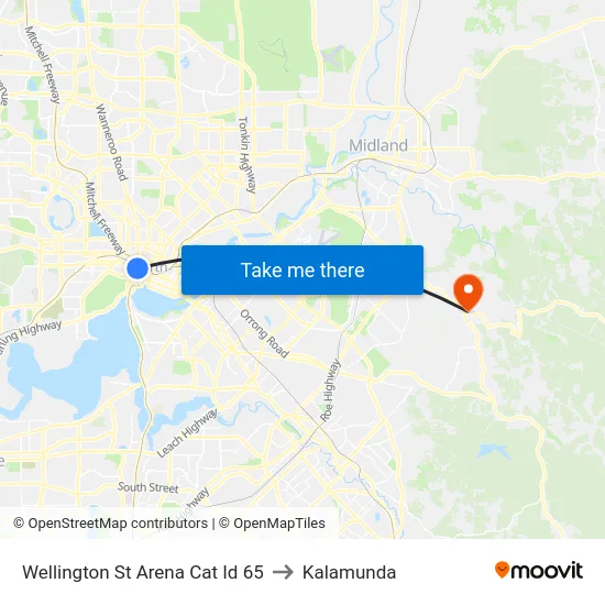 Wellington St Arena Cat Id 65 to Kalamunda map