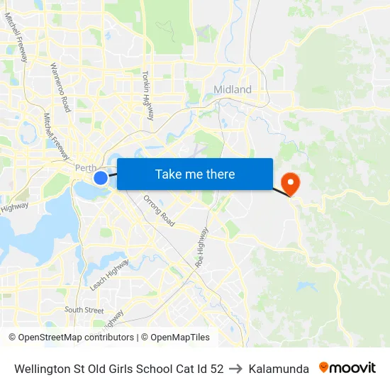 Wellington St Old Girls School Cat Id 52 to Kalamunda map