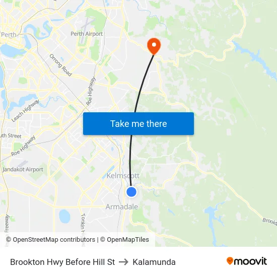 Brookton Hwy Before Hill St to Kalamunda map