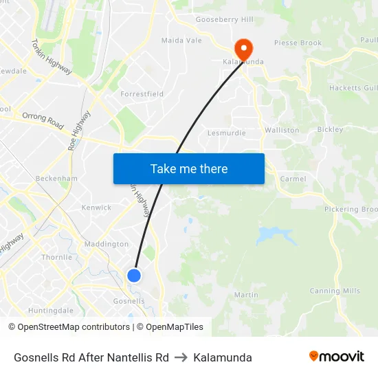 Gosnells Rd After Nantellis Rd to Kalamunda map