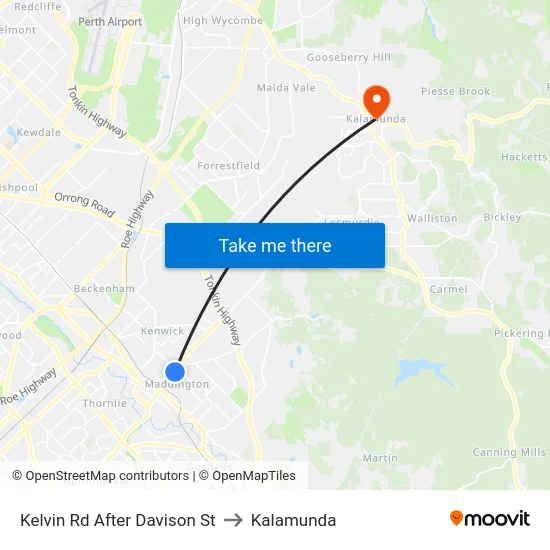 Kelvin Rd After Davison St to Kalamunda map