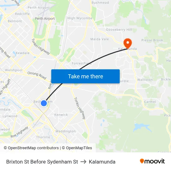 Brixton St Before Sydenham St to Kalamunda map