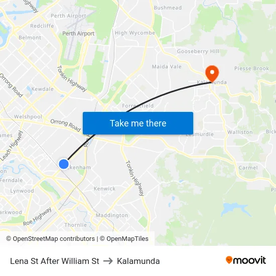 Lena St After William St to Kalamunda map