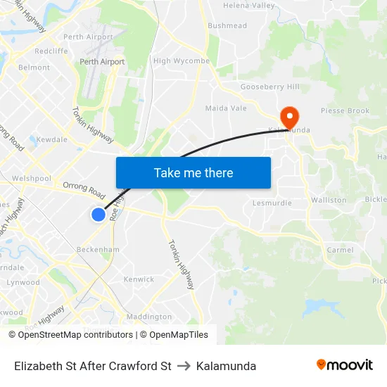 Elizabeth St After Crawford St to Kalamunda map