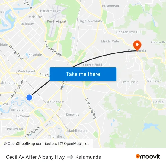 Cecil Av After Albany Hwy to Kalamunda map