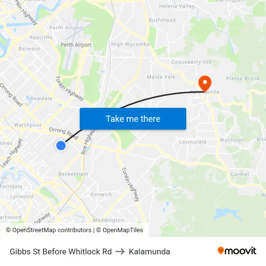 Gibbs St Before Whitlock Rd to Kalamunda map