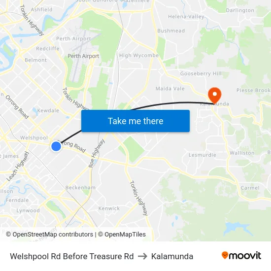 Welshpool Rd Before Treasure Rd to Kalamunda map