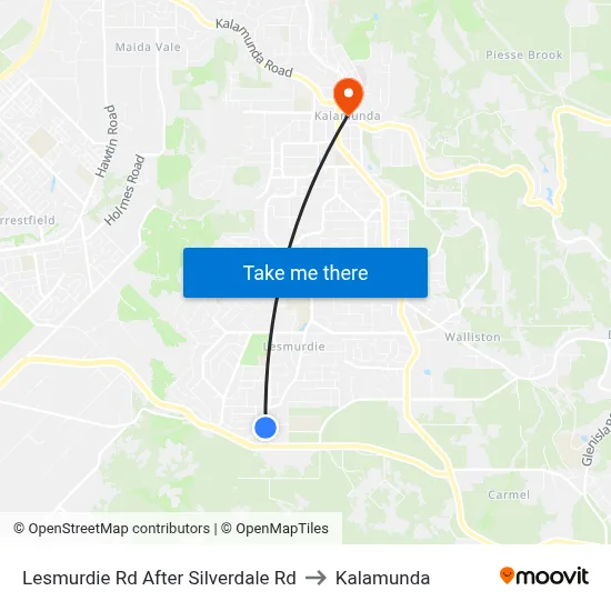 Lesmurdie Rd After Silverdale Rd to Kalamunda map