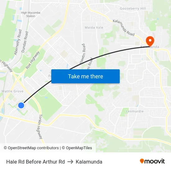 Hale Rd Before Arthur Rd to Kalamunda map