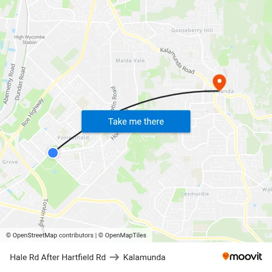 Hale Rd After Hartfield Rd to Kalamunda map