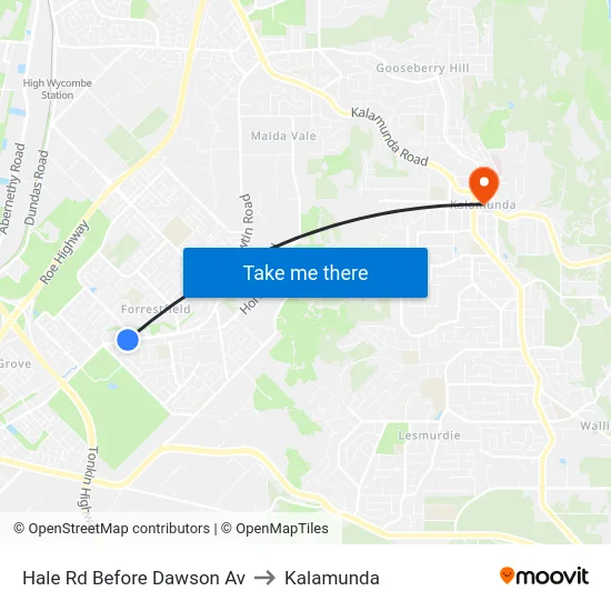 Hale Rd Before Dawson Av to Kalamunda map