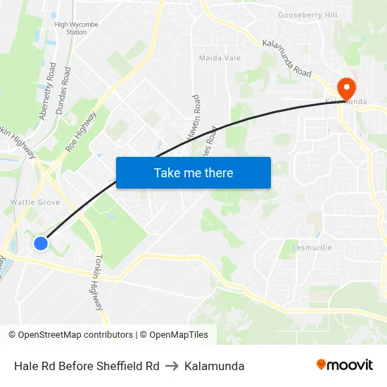 Hale Rd Before Sheffield Rd to Kalamunda map