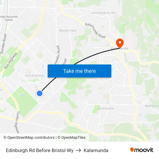 Edinburgh Rd Before Bristol Wy to Kalamunda map