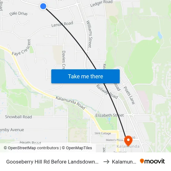 Gooseberry Hill Rd Before Landsdowne Rd to Kalamunda map