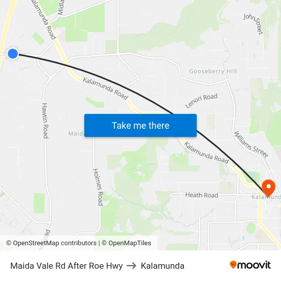 Maida Vale Rd After Roe Hwy to Kalamunda map