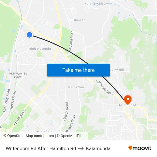 Wittenoom Rd After Hamilton Rd to Kalamunda map