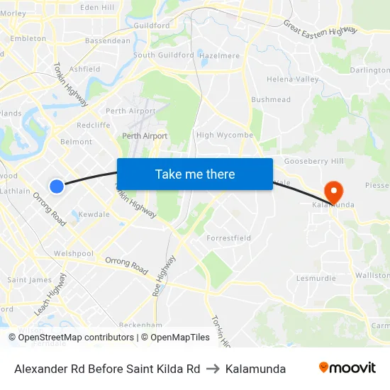 Alexander Rd Before Saint Kilda Rd to Kalamunda map