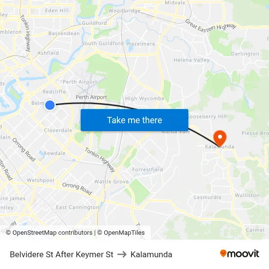 Belvidere St After Keymer St to Kalamunda map