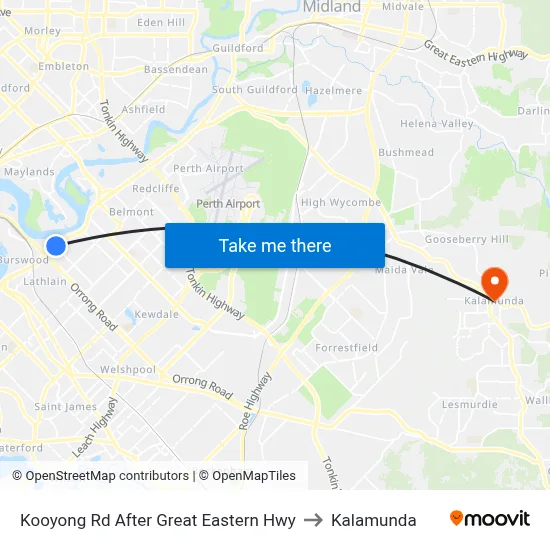 Kooyong Rd After Great Eastern Hwy to Kalamunda map