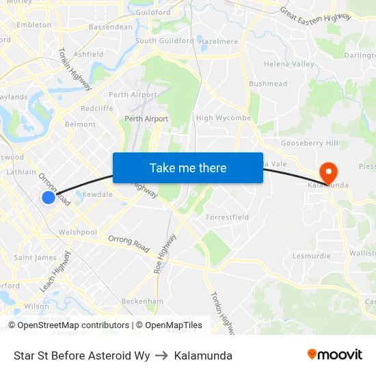 Star St Before Asteroid Wy to Kalamunda map