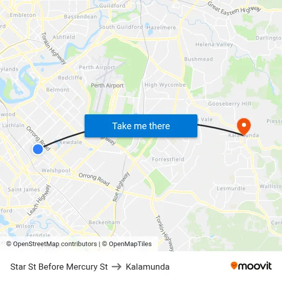 Star St Before Mercury St to Kalamunda map