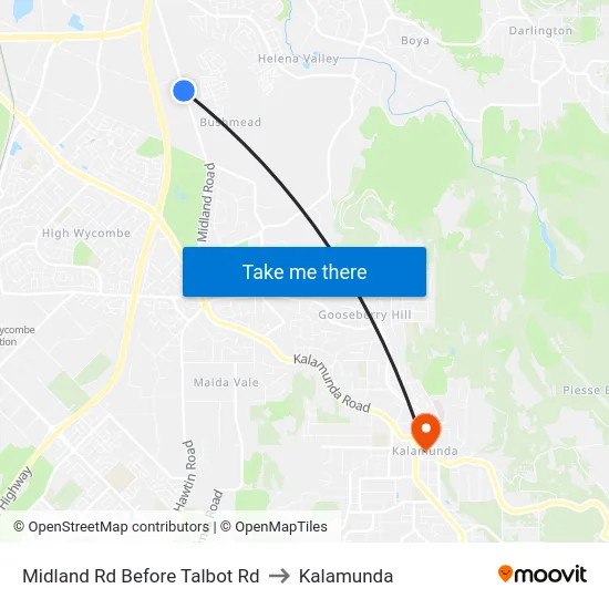 Midland Rd Before Talbot Rd to Kalamunda map