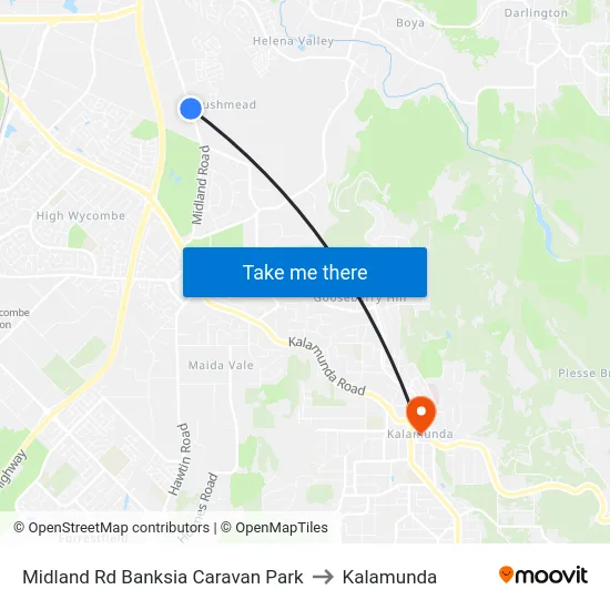 Midland Rd Banksia Caravan Park to Kalamunda map